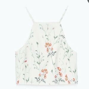 ZARA GREEN & CREAM FLORAL RACER BACK STYLE A-LINE TANK OVERLAP AT REAR SZ  MED